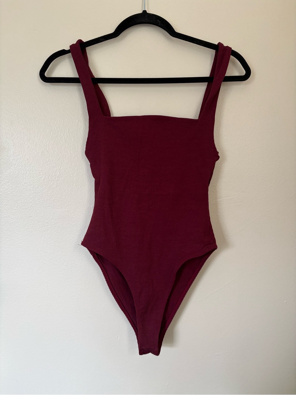 Zara Burgundy Ribbed Square Neck Bodysuit Size Medium